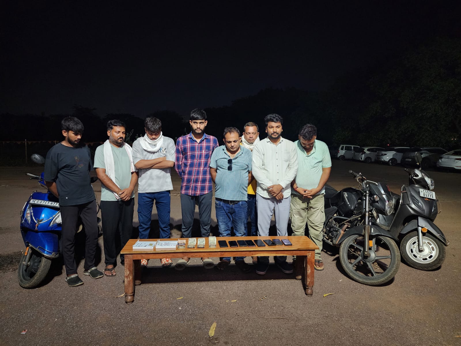 दुर्ग में बड़कू दाऊ की बाड़ी में आधी रात चल रहा था लाखों का जुए का खेल, पुलिस ने मारा छापा... 8 जुआरी गिरफ्तार